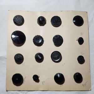 Vintage Black Button Collection 16 Pcs Store Display From 1950,1970s Antique Bla